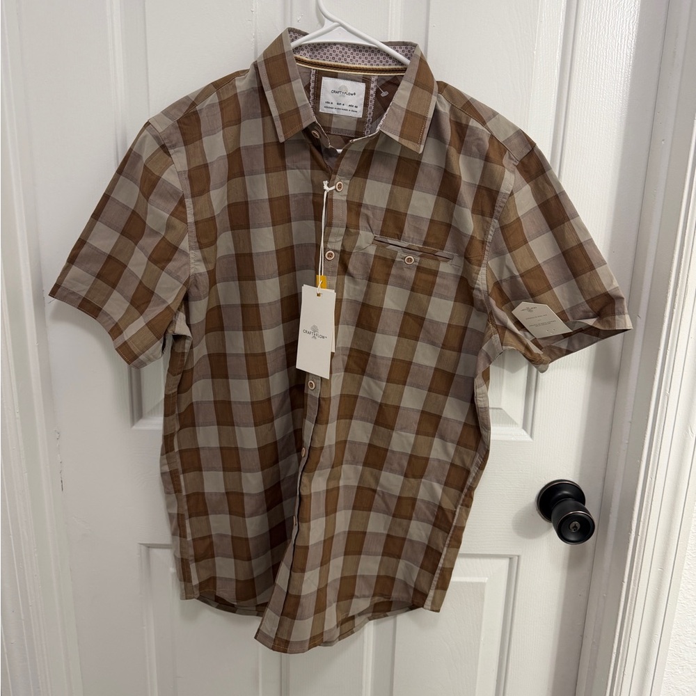 Men's Casual Brown Plaid Button-Down Shirt